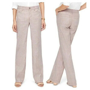 NYDJ Sand‎ Tan Red Stripe Linen Wide Leg Pants Size 20W